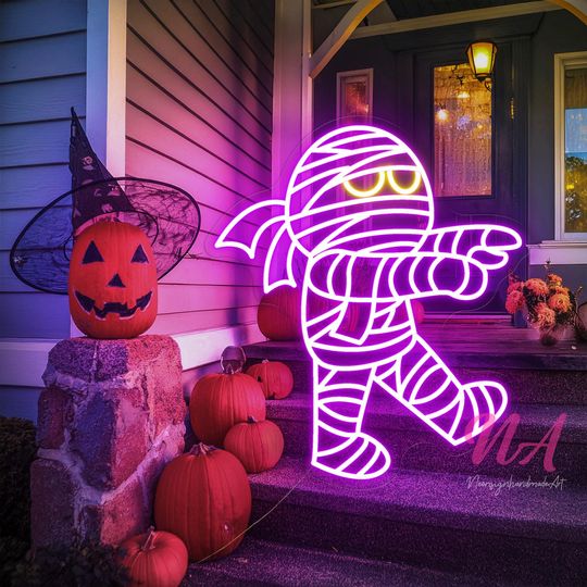 Mummy Neon Sign, Halloween Led Neon Sign, Mummy Decor Wall, Custom Neon Sign, Spooky Decor Sign, Halloween Gift, Halloween Decor Sign