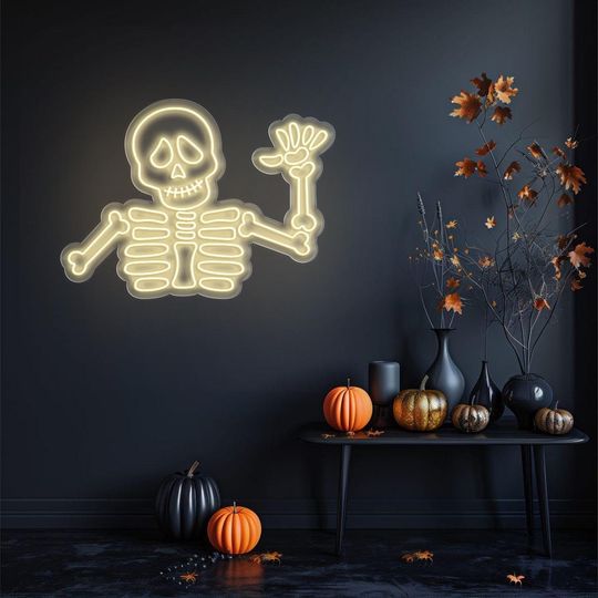 Fun Skeleton Neon Sign, Halloween Neon Sign, Led Light Up Sign, Halloween Decoration, Bedroom Wall Decor, Cute Skeleton Party Decor Led Neon