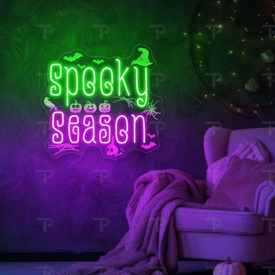 Spooky Season Neon Sign Halloween LED Wall Light for Fall Decor Haunted House Party Backdrop or Cozy Seasonal Living Room Vibe