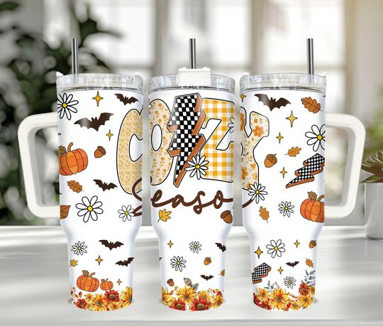 Checkered Cozy Season 40oz Tumbler Wrap, Retro Autumn Season 40oz Wrap