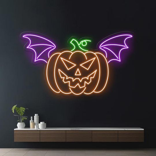 Pumpkin Bat Halloween Neon Sign | Acrylic Sign | Halloween Sign | Led Neon Sign | Neon Halloween | Halloween Decor | Neon Light | Led Signs
