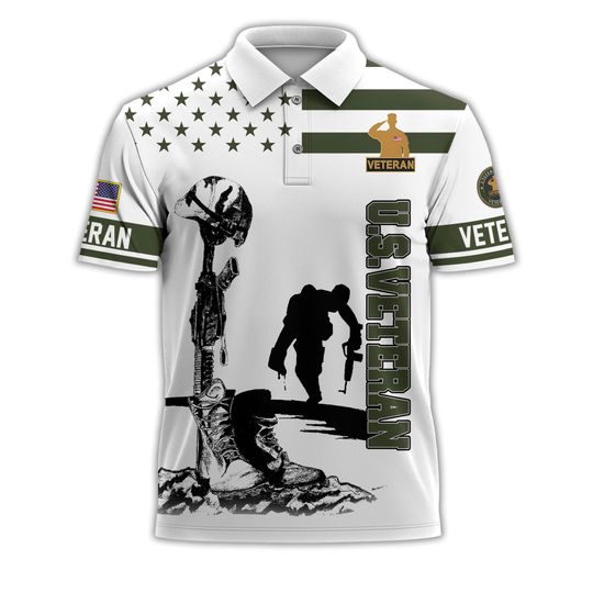 All Over Printed Veteran Polo  Military Polo for Men, American Flag Polo Shirt