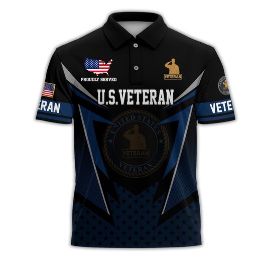 All Over Printed Veteran Polo Shirt  American Flag Golf Polo, Veterans Day Gift