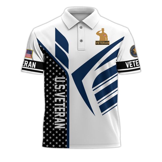 All Over Printed Veteran Polo  Military Polo, Patriotic Golf Polo, Memorial Day Gift