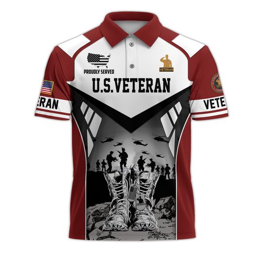 All Over Printed Veteran Polo Shirt  Patriotic Polo for Men, Military Polo