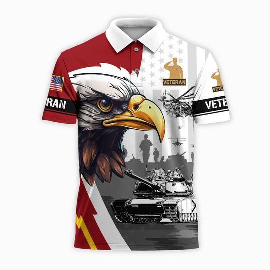 Bald Eagle Veteran Polo Shirt, United States Veteran Shirt, Military Dad Gifts