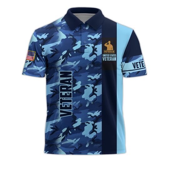 Camo US Veteran Polo Shirt, Camo Veteran Shirt, Military Polo Shirts For Men