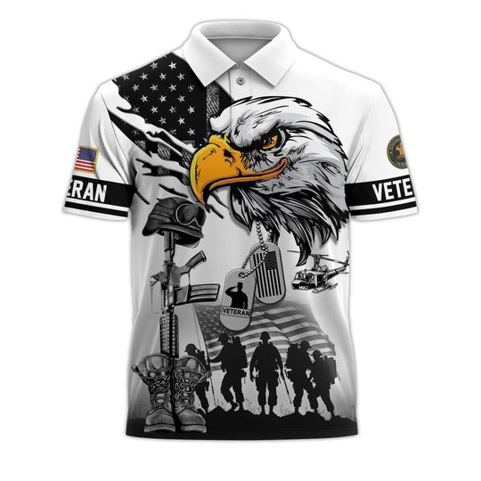 US Veteran Polo Shirt, Bald Eagle Veteran Shirt, Military Polo Shirts For Men