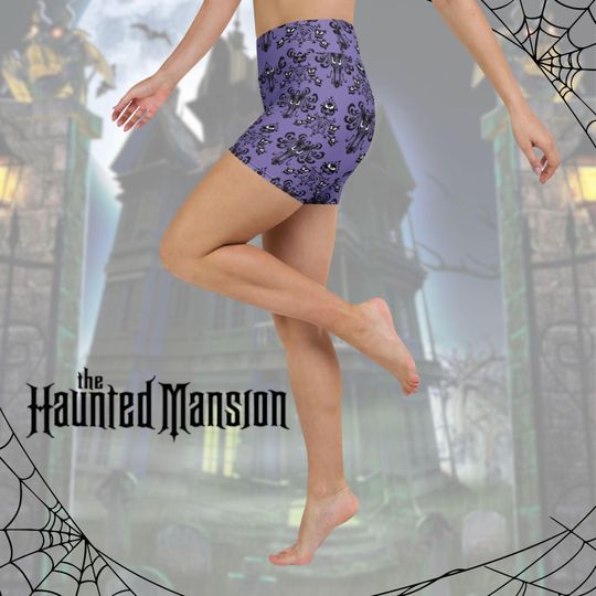 Haunted Mansion Women's Athletic Shorts Disney Halloween Wallpaper Design