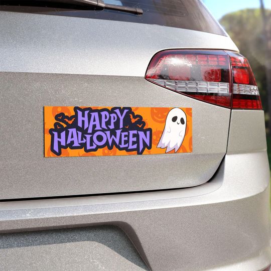 Halloween car magnet with ghost design Happy Halloween orange spooky cute magnetic bumper sign festive fall decoration for vehicles