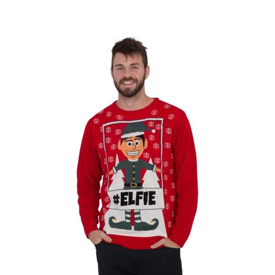 Adult Unisex Funny #Elfie Hashtag Super Ugly Christmas Sweater