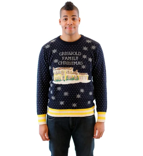 Griswold Family Ugly Christmas Light Up House Sweater Adult Dark Navy