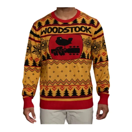 Adult Unisex Woodstock Logo Christmas Sweater Blend Holiday Pullover