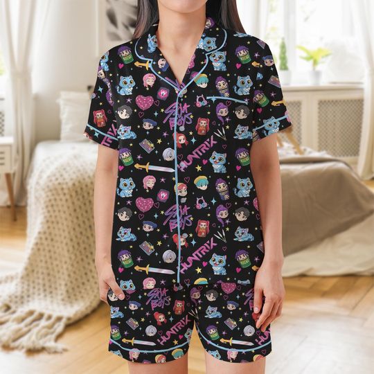 Saja Boys Boy Band Pjs, Kpop Demon Hunters Sleepwear, Kpop Hunter Tiger Pajama Set, Huntrix Fans Loungewear, Huntrix Demon Hunters Pajamas