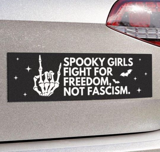 Spooky Girls Fight For Freedom Not Fascism Car Magnet or Bumper Sticker, Anti-MAGA Anti-Trump Decal FDT, Cute Halloween Lover Political Gift