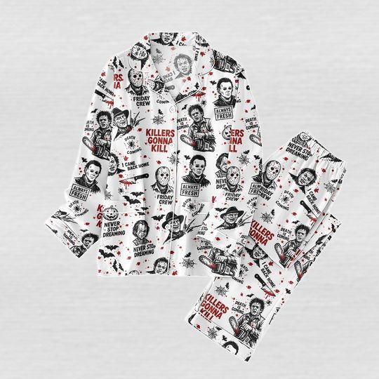 Discover Horror Characters Pajama Set, Scary Movie Woman Nightwear, Spooky Fall Pajamas, Family Matching Creepy Pajamas