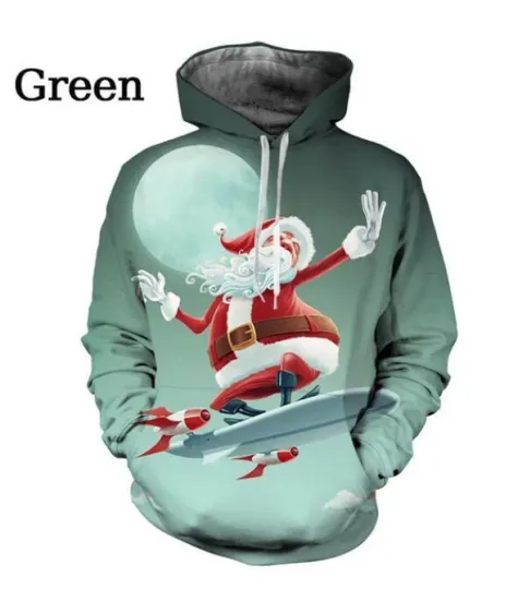 Discover 3D Christmas Tree Men Hoodie with Santa Claus and Elk Design