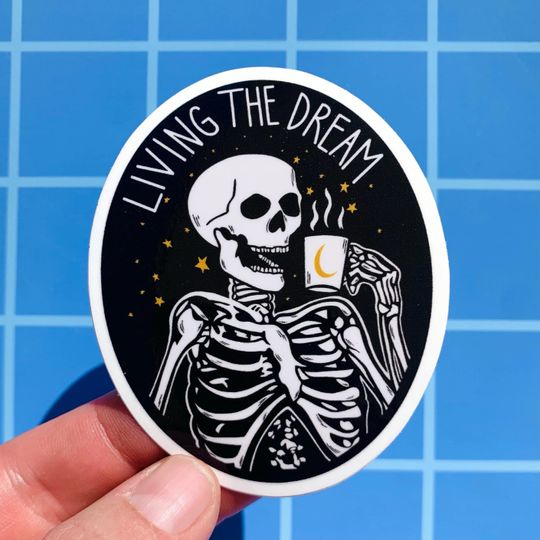 Skeleton Magnet Funny Halloween Coffee Emo Gothic Spooky Gift for Work Bestie Workplace Car Bumper Cute Sarcastic Office Sarcasm Weird Goth