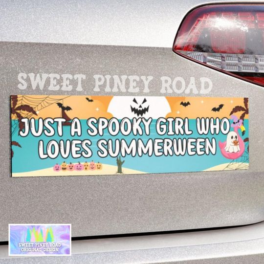 Discover Summerween Car Magnet, Halloween Lover Bumper Sticker, Spooky Beach Decal, Summerween Decor, Hot Ghoul Summer, Horror Ghost Bats Pumpkins