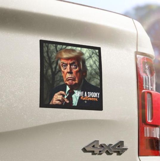Halloween Anti-Trump Car bumper sticker, Scary Donald Trump Bumper Sticker Decor, Anti-Trump Halloween Magnet, Political Halloween