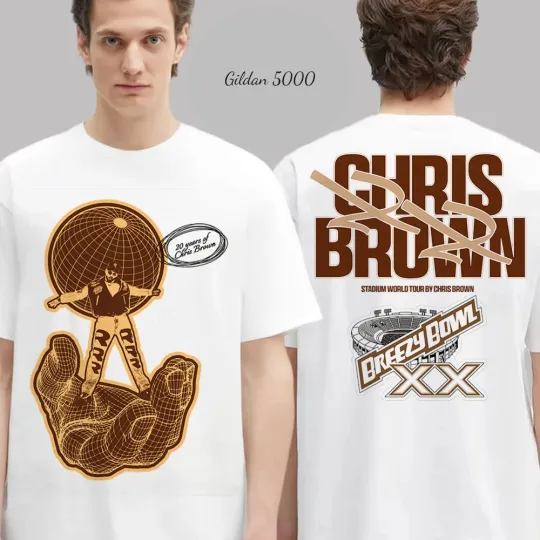 Discover Chris Brown Stadium World Tour 2025 20 Year Of Chris Brown Hand Globe T-shirt