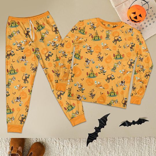 Discover Vintage Mickey And Friends Halloween Pajamas Set, The Spookiest Place On Earth Pajamas, Walt Disney World Halloween Pajamas Set