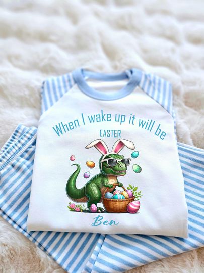 Personalized Easter Dinosaur Pajamas: Boys Toddler PJs Set