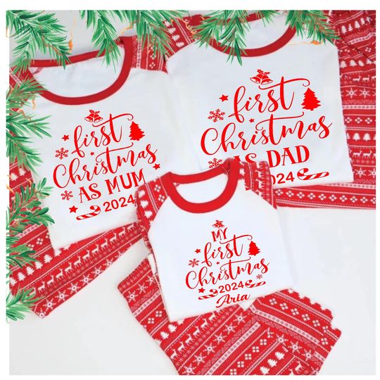 Discover Luxury Pyjamas, First Christmas as Mummy and Daddy PJs, personalised Christmas X mas Babys 1st Christmas, Mummy daddy Christmas Pajamas