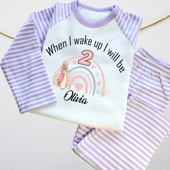 Luxury Personalised Baby Toddler Pyjamas - When I Wake Up  gift peter rabbit Girls Pjs Set Toddler Kids Nightwear birthday lounge pyjamas
