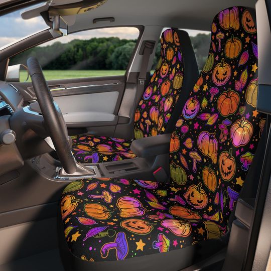 Neon Gothic Car Seat Covers | Set of 2 Universal Fit, Weirdcore Inspired Halloween Gothic Car Accessories Aesthetic Goth Car Accessories