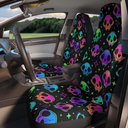 Neon Gothic Car Seat Covers | Set of 2 Universal Fit, Weirdcore Inspired Halloween Gothic Car Accessories Aesthetic Goth Car Accessories