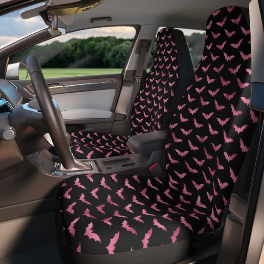 Spooky Cute Car Seat Covers, Pastel Goth Car Decor, Creepy Cute Seat Covers, Pink Bats Halloween Seat Covers, Pastel Witchcore Car Decor
