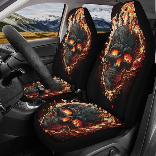 Discover Skull in fire car seat protector, skull car seat protector cover, christmas skull car tool, goth car protector punisher skull car seat cover