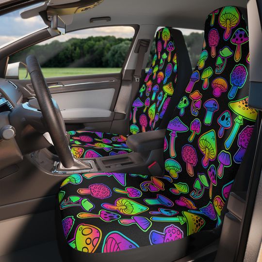 Neon Gothic Car Seat Covers | Set of 2 Universal Fit, Weirdcore Inspired Halloween Gothic Car Accessories Aesthetic Goth Car Accessories