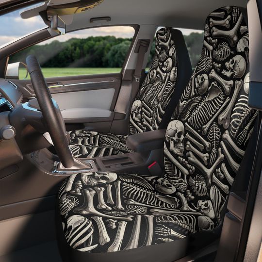 Skull & Bones Car Seat Covers: Gothic Halloween Auto Decor