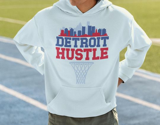Detroit Basketball Long Sleeve Hoodie Sweater Vintage Detroit Hustle Sports Fan Gift Motor City Sports Apparel