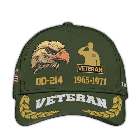 Personalized Embroidered Veterans Cap  Patriotic Ball Caps Military Cap