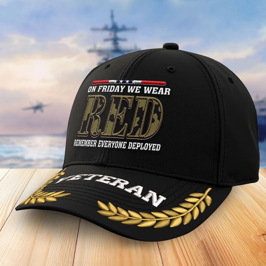 Embroidered RED Veteran Hats For Men, Veterans Caps For Men