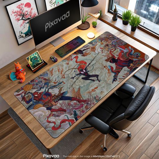 Spider-Verse Samurai Mouse Pad - Miles Morales & Peter Parker Ukiyo-e Style Gaming Desk Mat, Marvel Gift Idea