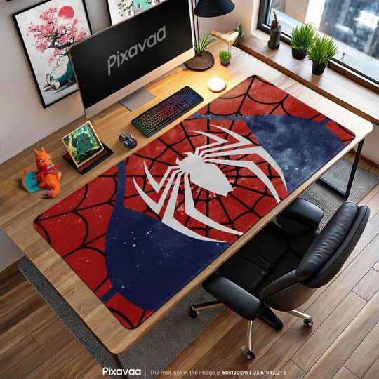 Spider-Man Web Red Blue Hero Emblem Desk Mat, Marvel Gaming Decor, Spiderverse Gift Idea