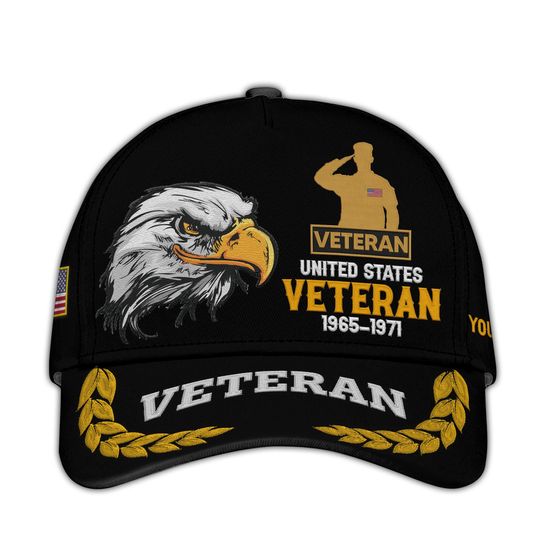 Personalized Embroidered Veteran Hat  Patriotic Caps Military Baseball Cap