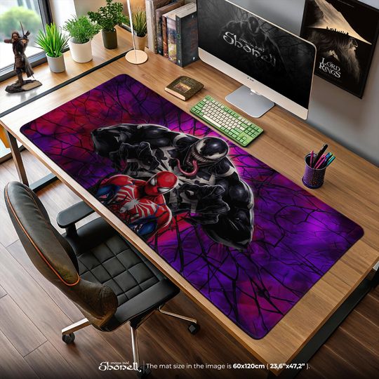 Spider-Man & Venom Desk Mat, Hero vs Villain Gaming Desk Mat, Superhero Gift, Nerd Decor