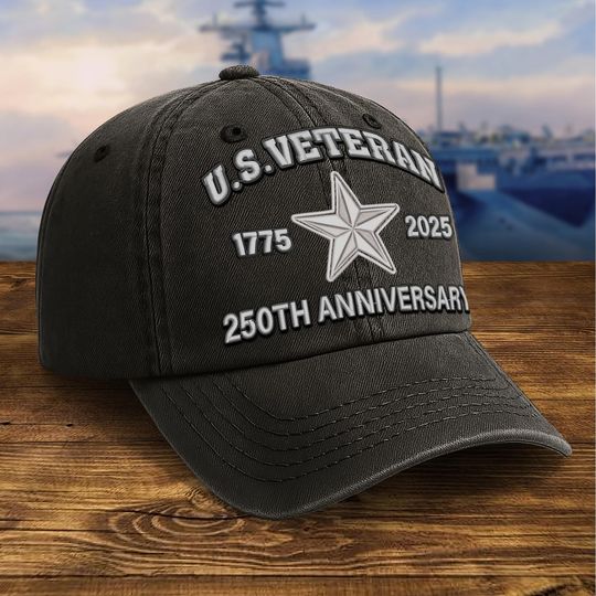 Embroidered Military Veteran Hats - 250th Anniversary Veteran Caps, Military Retired Hats