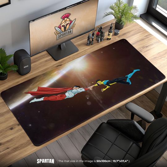 Discover Invincible Space Duel Mouse Pad: Omni-Man & Mark Galaxy Desk Mat