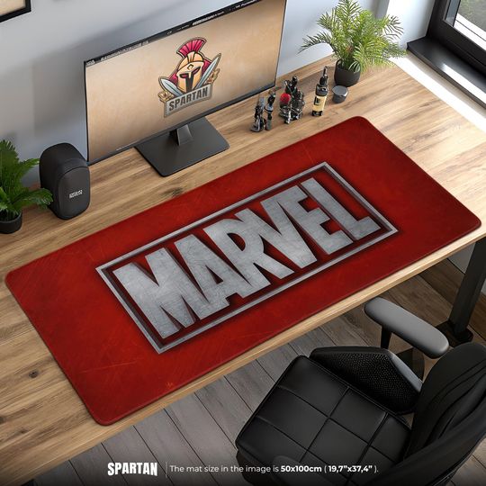 Discover Metallic Marvel Logo Mouse Pad  Bold Hero Gaming Desk Mat, Superhero Office Decor, Marvel Fan Gift for Gamers