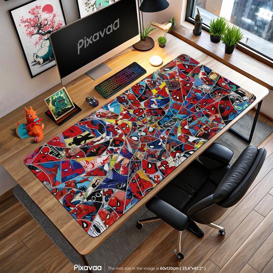 Spider-Verse Comic Collage Mouse Pad - Colorful Spider-Man Panel, Marvel Gaming Desk Mat, Superhero Gift