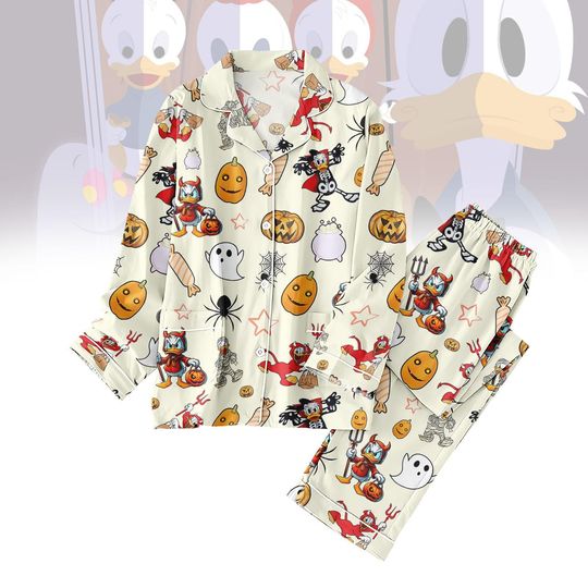 Discover Duck Halloween Pajamas Set, Kids and Adult Halloween PJs, Ghost Pumpkin Spider Sleepwear, Family Halloween Outfit, Halloween Gift