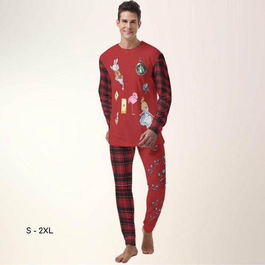 Alice in Wonderland Cheshire Cat Mens Pajama Lounging Set Cosplay Pajamas Halloween Pajamas Mad Hatter Alice Tea Party ++Y