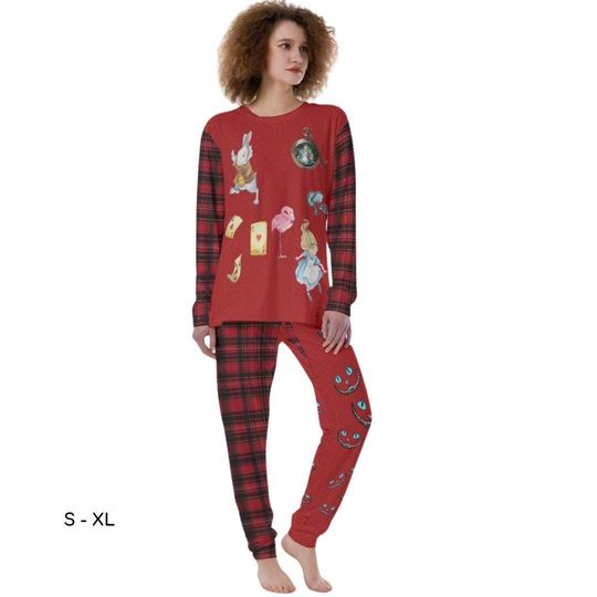 Alice in Wonderland Cheshire Cat Adult Women"s Pajamas Set Halloween Cosplay Lounging ++Y