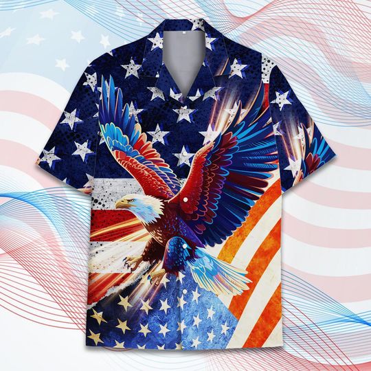 Patriotic Hawaiian Shirt, 4th of July Button-Down Shirt, American Flag Shirt, Independence Day Outfits